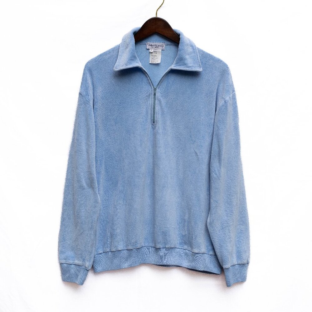 Vtg Bullock & Jones‎ Men’s M Blue Velour 1/4 Zip Pullover Shirt Made in Italy